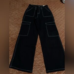 Black Cargo Pants with Contrast Stitching